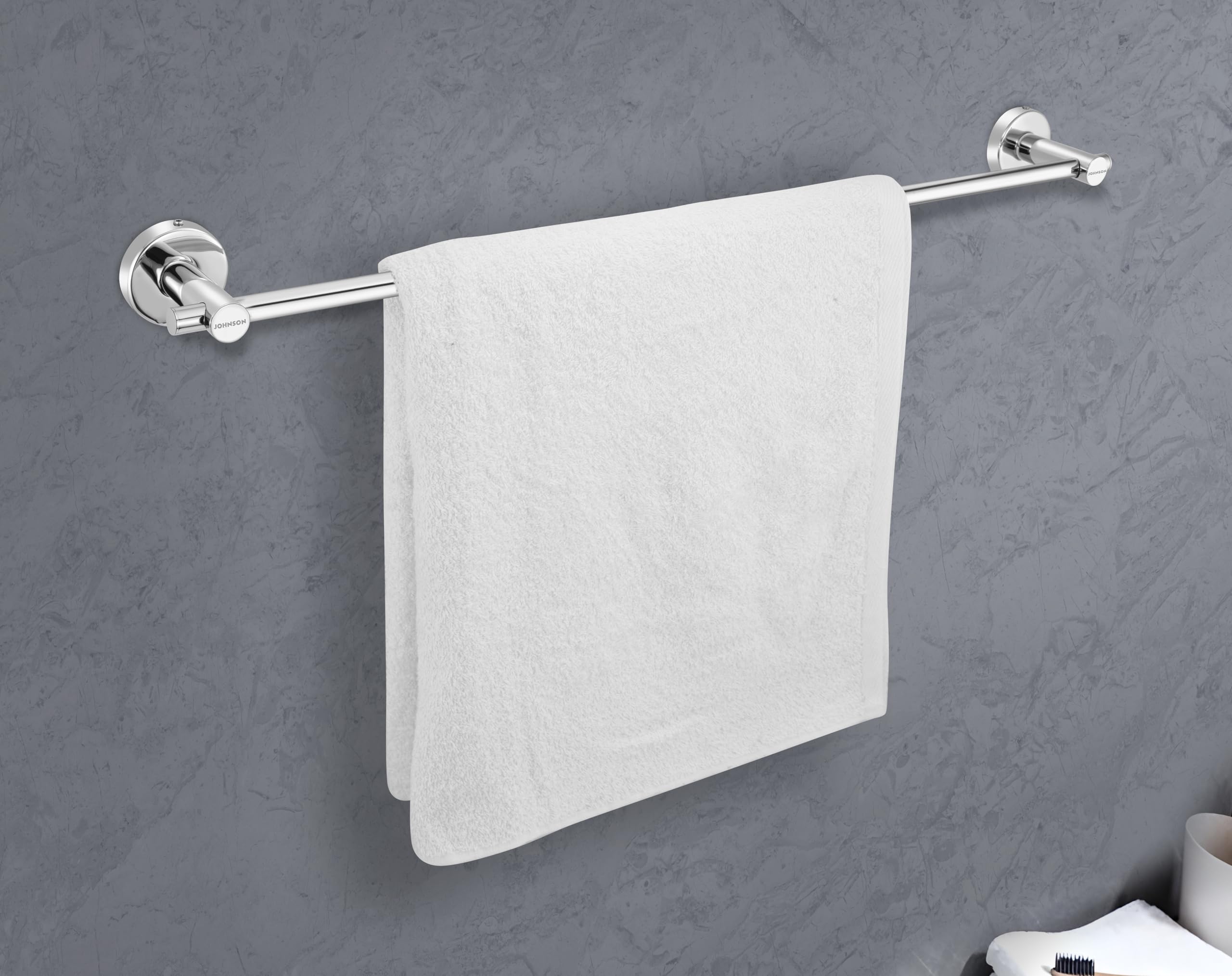 Johnson Bathrooms Alpha 24 Inch SS304 Towel Rod | Towel Hanger for Bathroom | 304 Grade Stainless Steel Towel Holder | Chrome Colour | T1550CAMZ | 1 Year Warranty