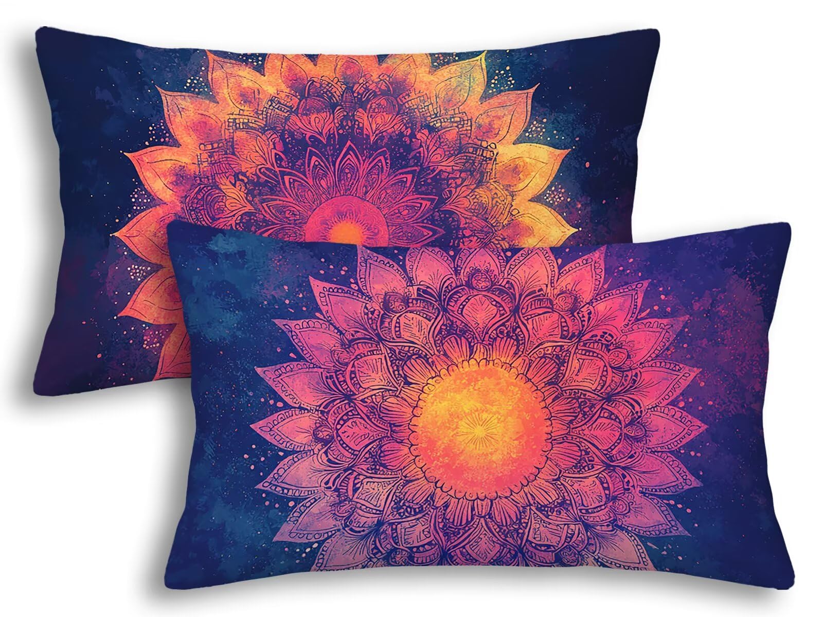 Housse coussin extérieur imperméable 40x80 rose lot de 2 rectangulaire mandala jardin