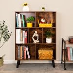 LEYAOYAO Cube Librairie 3 Tier Mid-Century Rustic Brown Bibliothèque moderne avec jambes, étagère de rangement en bois de bibliothèque Organisateur, étuves de livre libre pour la chambre,Salle de vie,Bureau