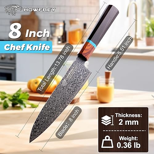 Miniatura 2 de Cuchillo de chef de Damasco, cuchillos de cocina japoneses de 8 pulgadas y 67 capas, acero inoxidable afilado de alto carbono con asas ergonómicas