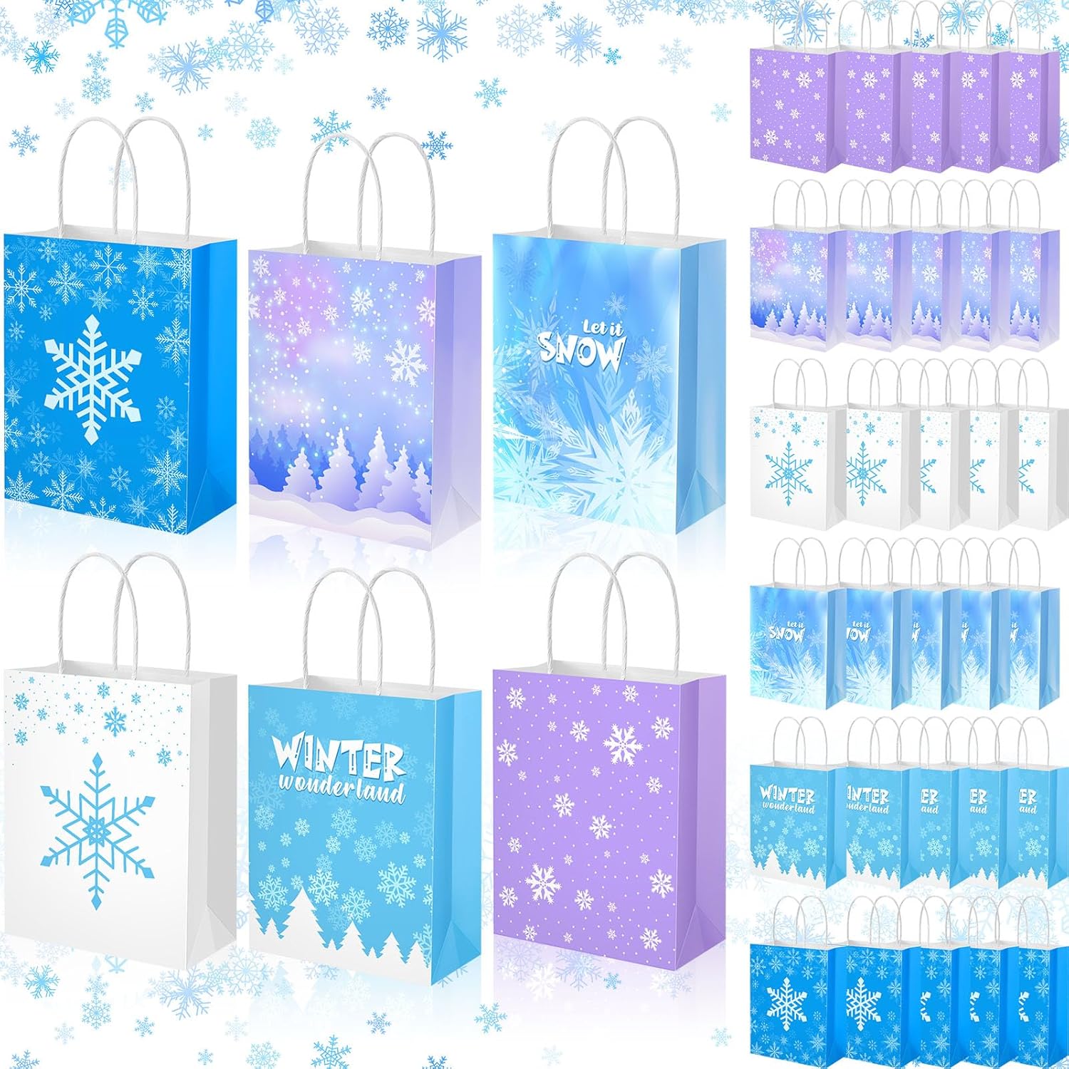Henoyso 36 Pcs Snowflake Gift Bags with Handles Party Favor Goodie Bags Winter Wonderland Treat Bag for Candy, Christmas Holiday Supplies - Image 9