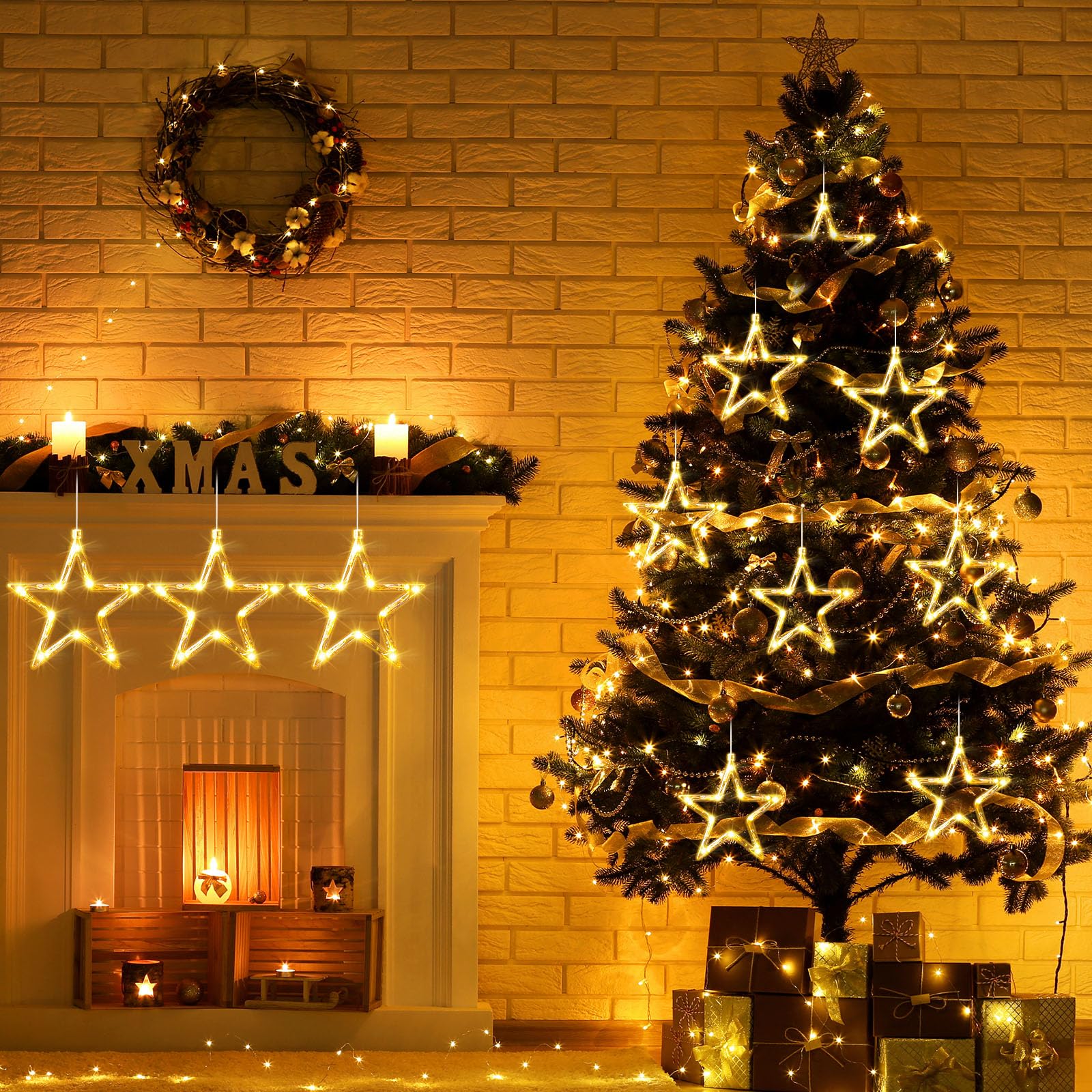 Tujoe 12 Stück Weihnachts-Fensterlichter, Dekorationen, beleuchtete Fenster-Silhouetten-Lichter mit Timer, Saugnapf, batteriebetrieben für Weihnachten, Urlaub, Neujahr, Innen- und Außenbereich