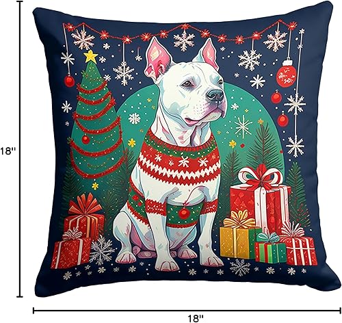 Miniatura 8 de Caroline's Treasures DAC1089PW1818 White Pit Bull Terrier Christmas Fabric Decorative Pillow Machine Washable, Indoor Outdoor Decorative Pillow for