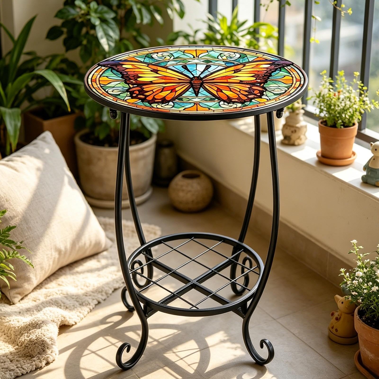 Table d'extérieur de forme circulaire en métal Meuble de jardin en métal