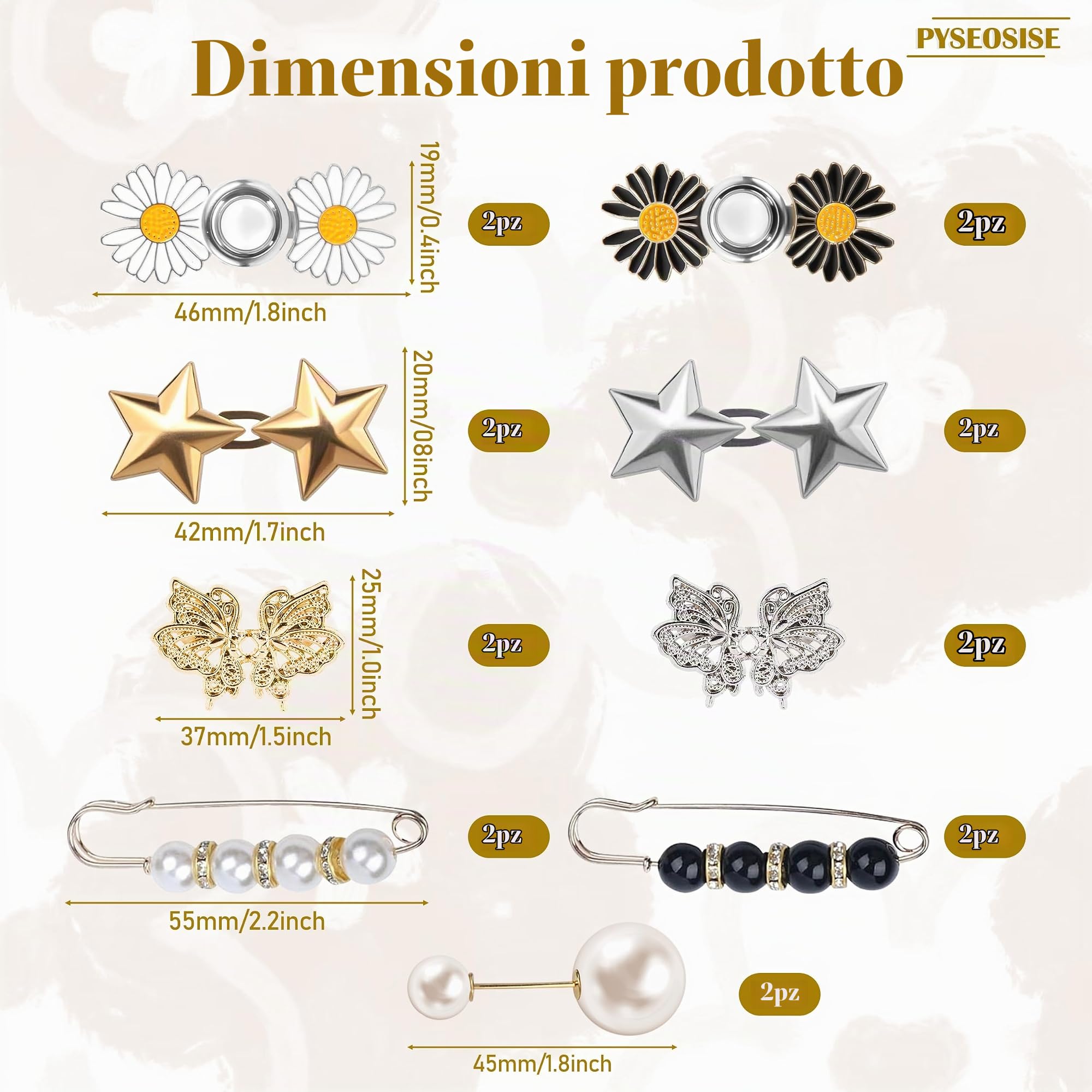 Stringi Pantaloni Vita, 12 Set Bottoni per Stringere Jeans, Senza Cucire Bottoni Jeans Regolabili Bottone Stringi Pantaloni e 6 Spilla con Perle per Donna Pantaloni Gonne