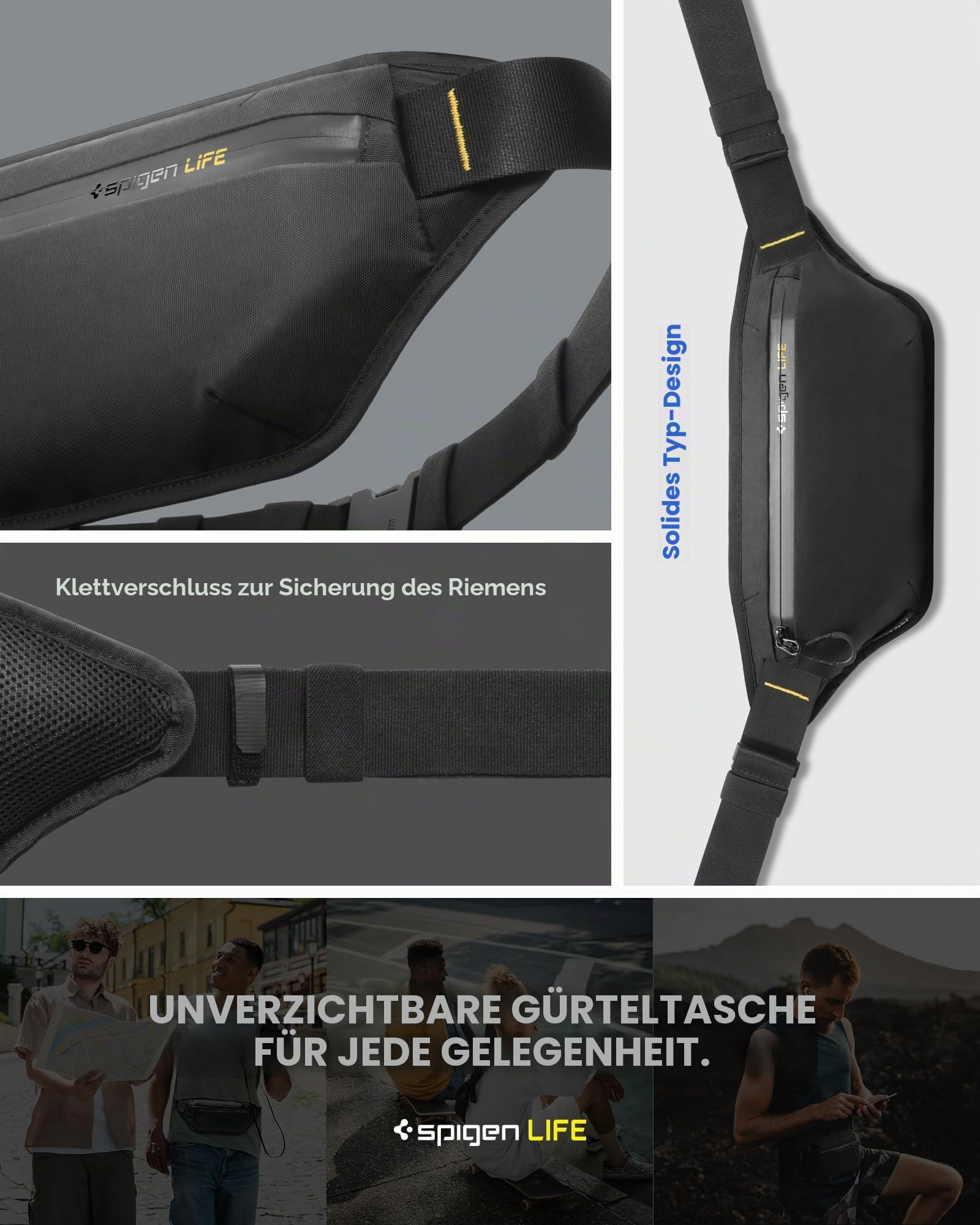 Spigen Life Klasden Bauchtasche für Damen und Herren Hüfttasche Gürteltasche für Reisen, Sport und Outdoor-Aktivitäten - Schwarz