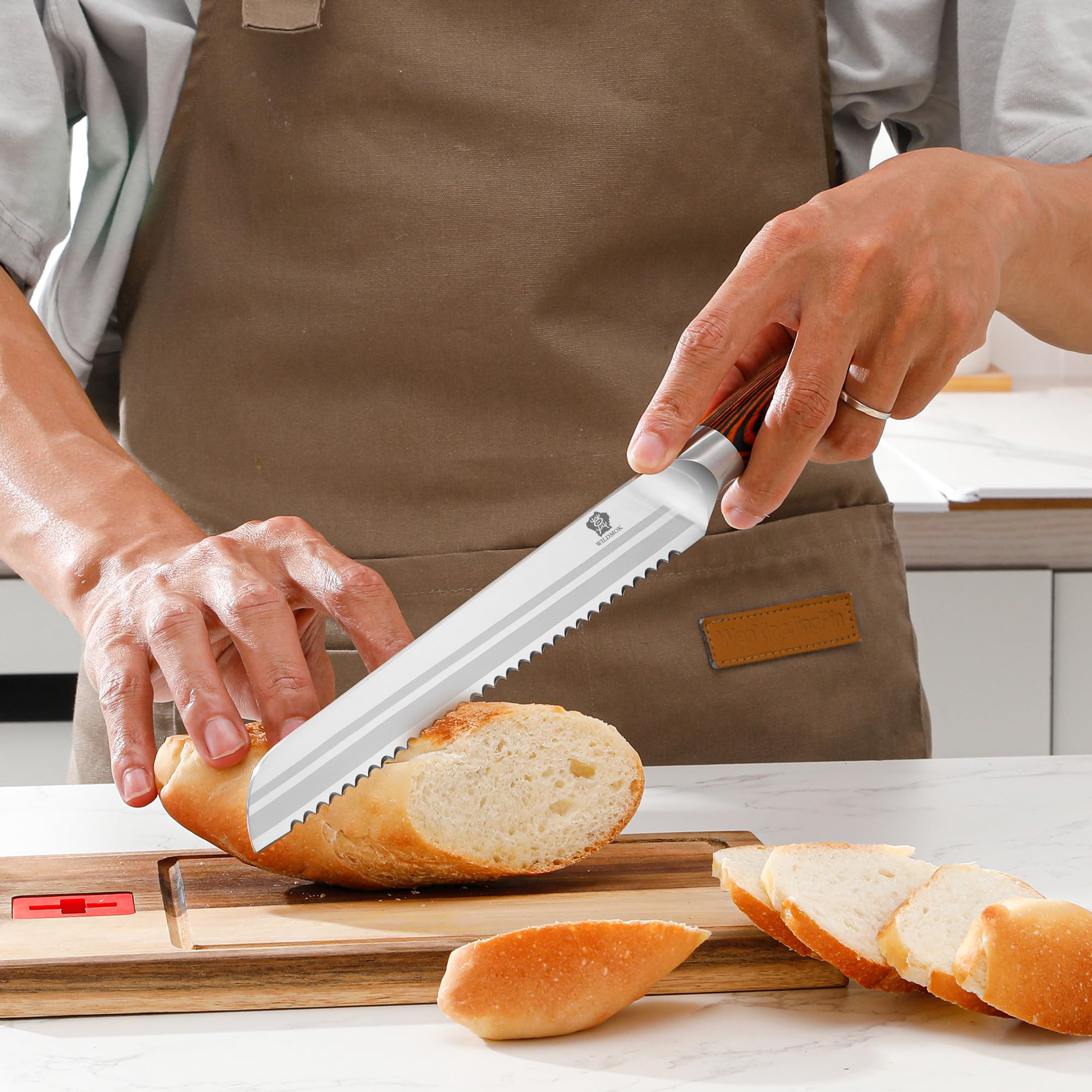 WILDMOK Set di coltello 7pc, Set di coltello tedesco Chef Chef, prezioso manico Pakkawood per Set di coltello da cucina