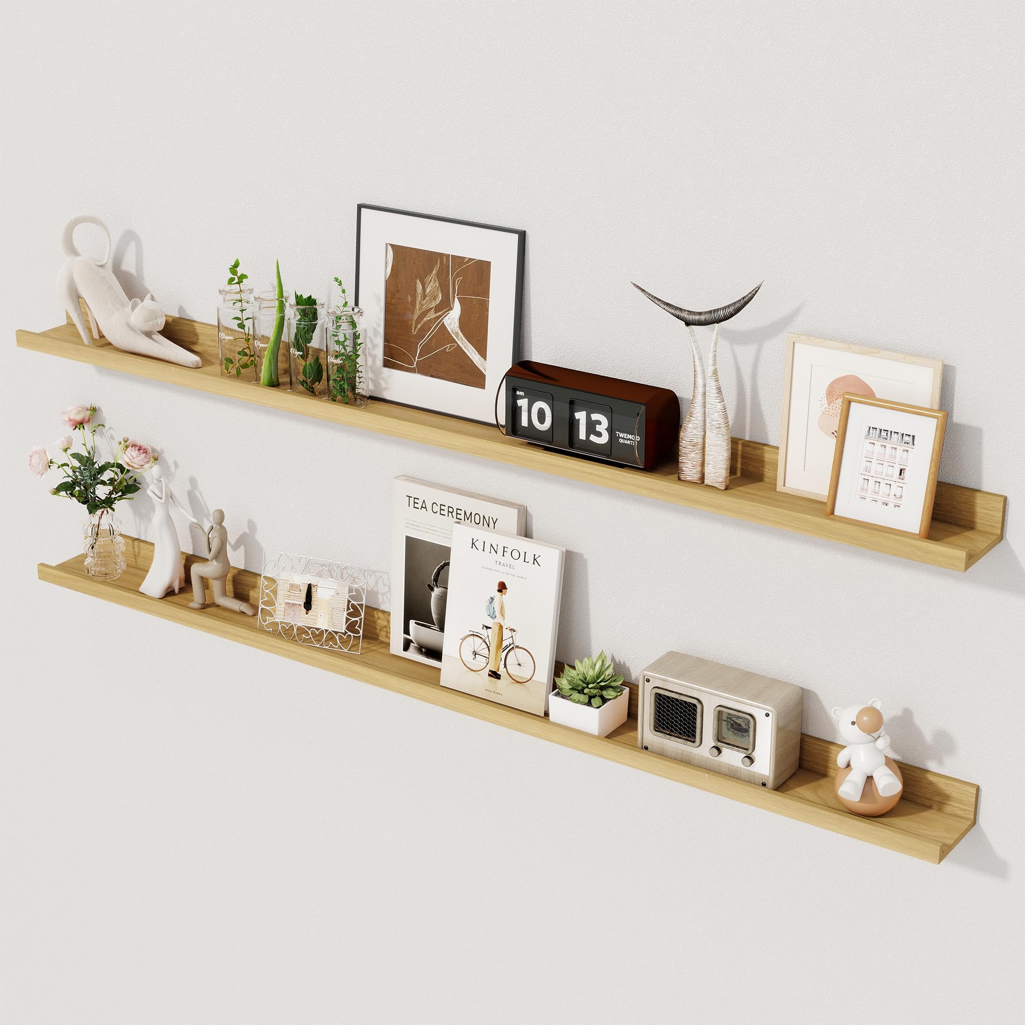 Axeman 48 Inch Floating Shelves for Wall | Picture Ledge Shelf Set of 2 | Rustic Oak Picture Shelf for Wall with Ledge | Floating Shelves with Lip | Photo Ledge Shelves for Books Album Records — image 1