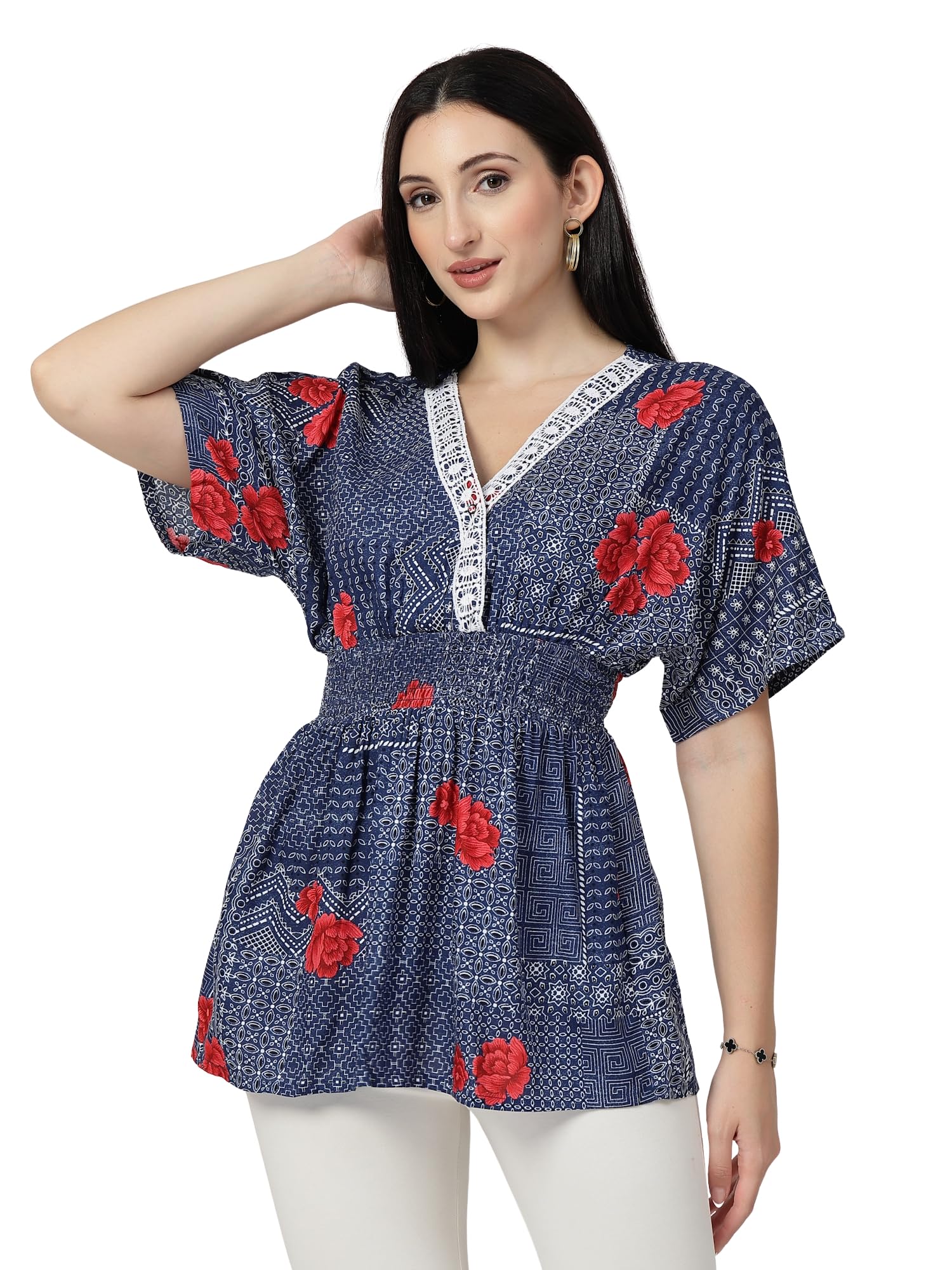 100% Rayon Floral Printed Maternity Zipless Feeding Top | Soft Breathable Nursing Wear with V-Neck & Button Closure | Stylish Pregnancy & Postpartum Tunic for Women-image-37