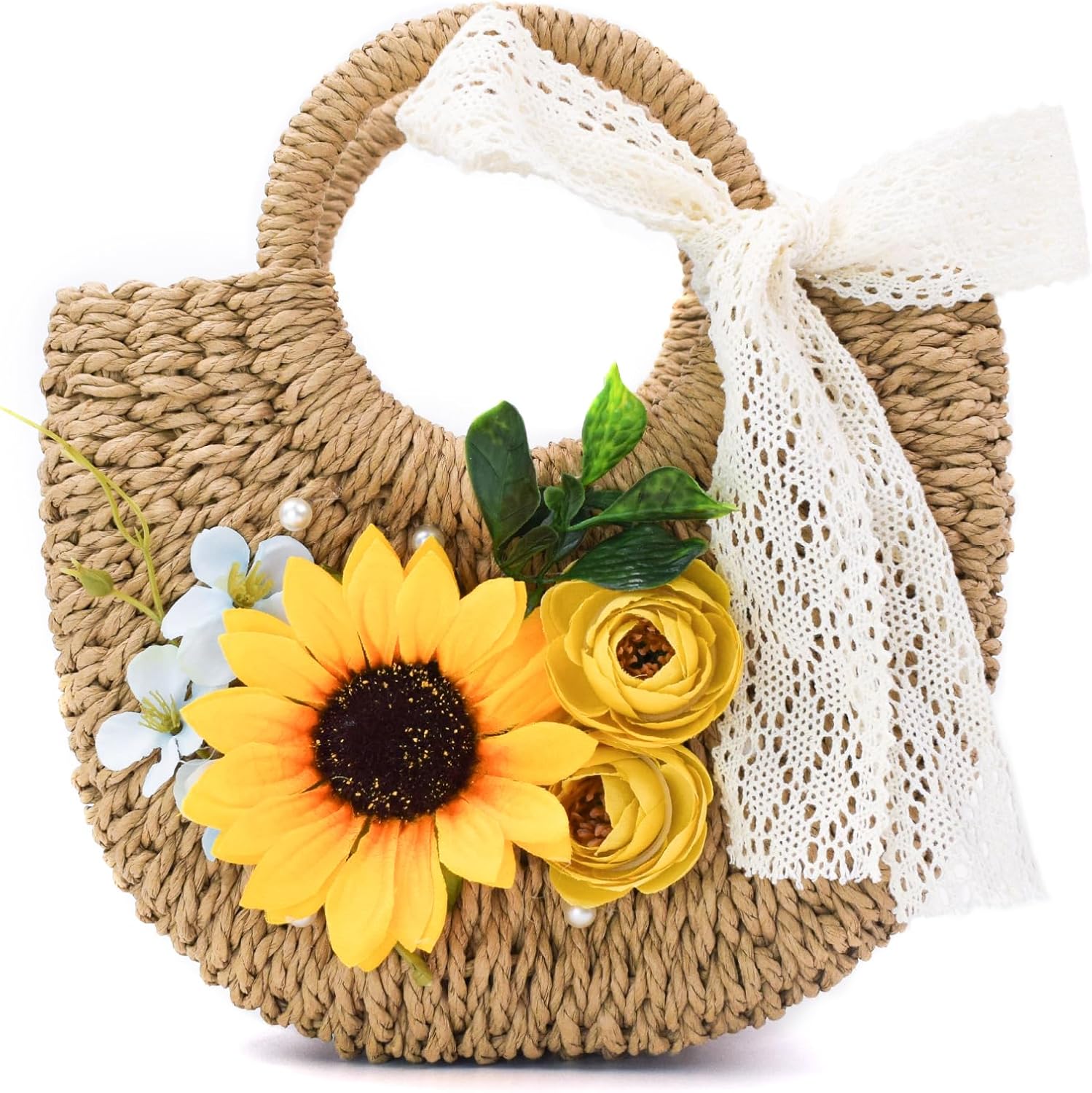 DIY straw tote bag with free decoration kit.