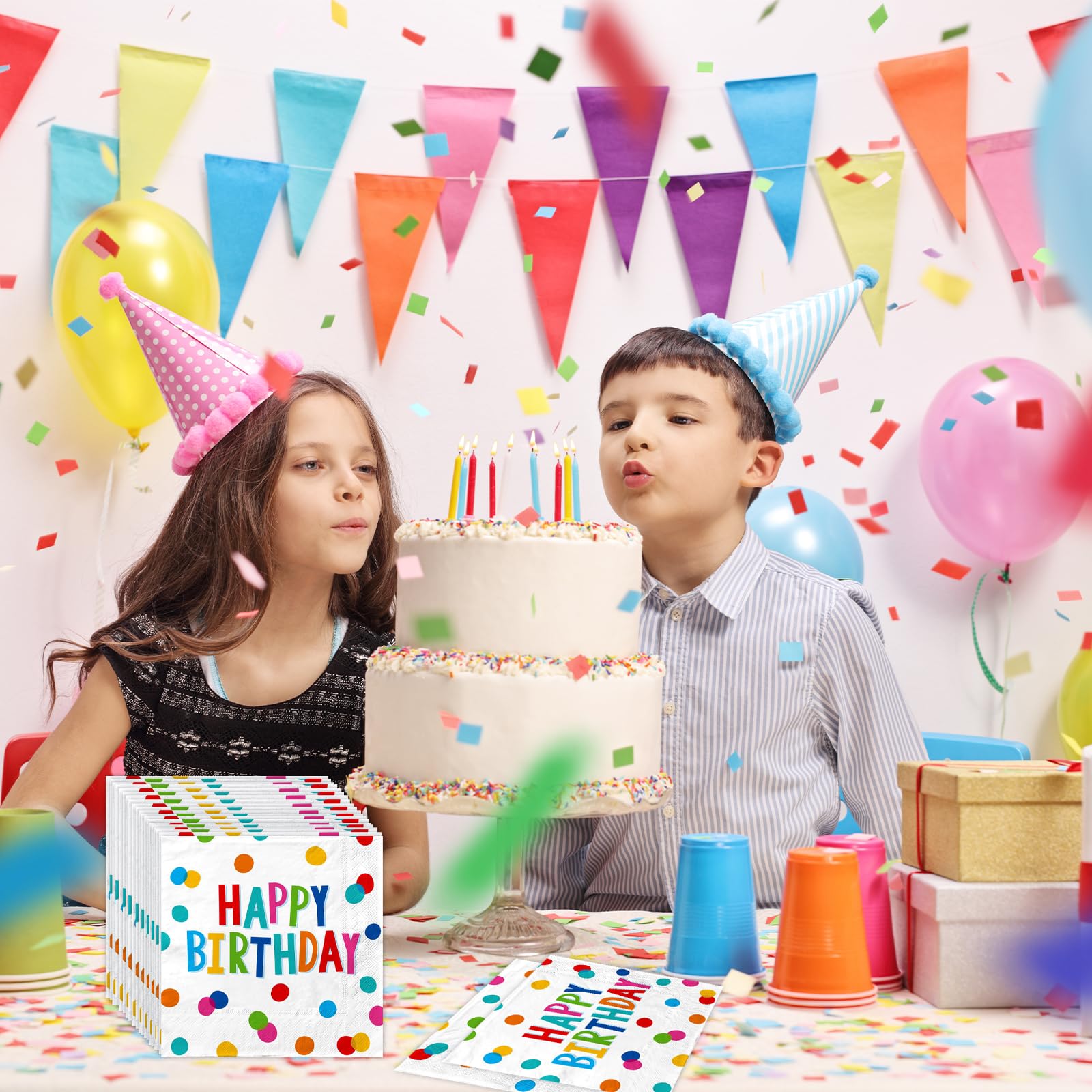 Lot De 120 Serviettes En Papier Colorées Pour Enfants, Fête