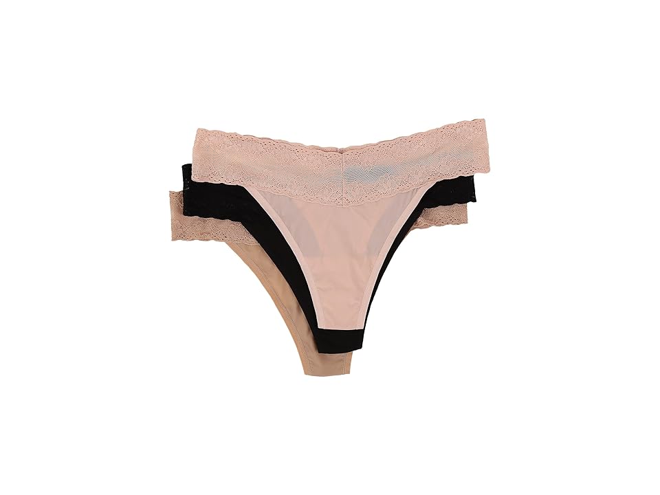 

Natori Bliss Perfection Thong 3-Pack (Cameo Rose/Black/Cafe) Women's Underwear, Multi