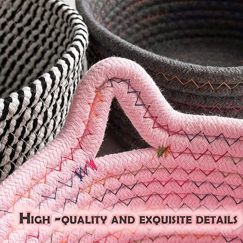 Miniatura 2 de Cestas pequeñas tejidas  Mini contenedores de almacenamiento  Organizadores de cuerda de algodón para guardería  Bonita cesta redonda de orejas de