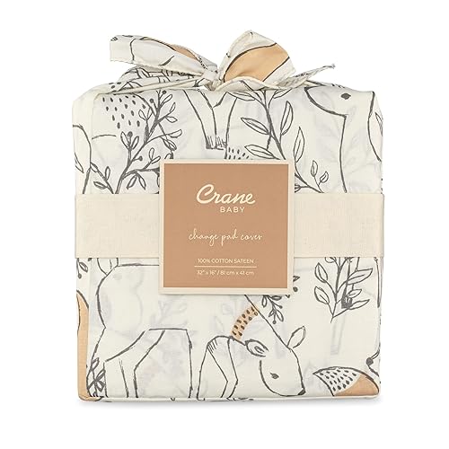 Miniatura 6 de Crane Baby Funda acolchada para cambiador, estampado de zorro animal, satén de algodón, ajuste elástico seguro, decoración de guardería de animales