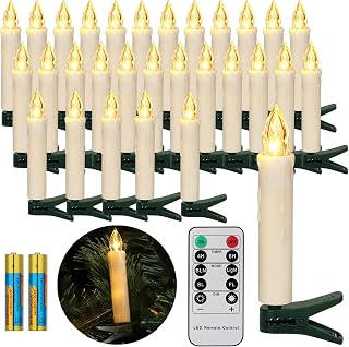 FREEPOWER 30er LED Christbaumkerzen Kabellos mit Fernbedienung Timer Flackern LED Kerzen Weihnachtsbaum Warmweiß Weihnachtsdeko Lichterkette Innen Außen Wasserdicht(mit 30 Batterien)