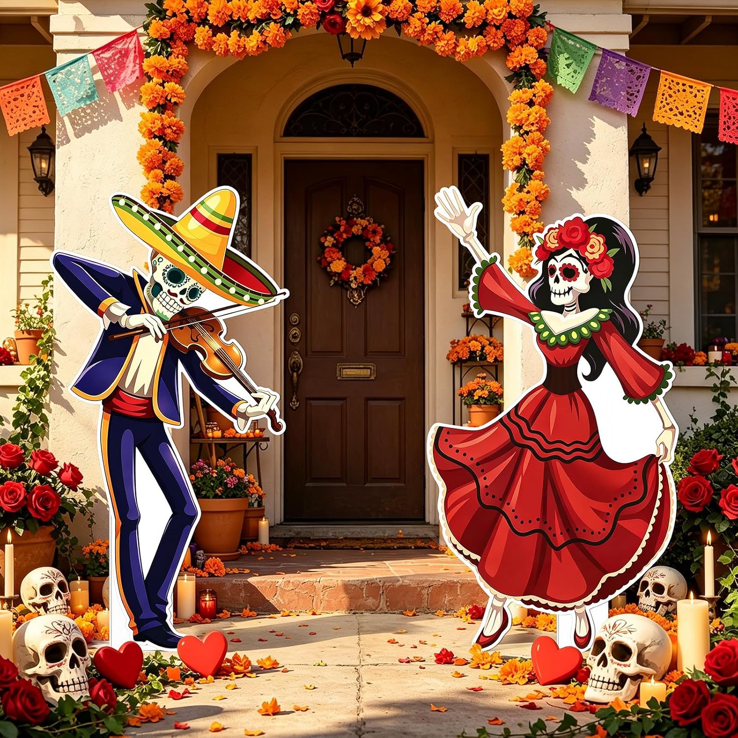 2Pcs Day of The Dead Decorations 3ft Sugar Skull Cardboard Cutout image 4