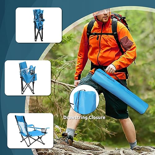 Miniatura 6 de HaSteeL Juego de 3 sillas de playa plegables, sillas de camping azules plegables y mesa gris para exteriores, silla de playa baja portátil para