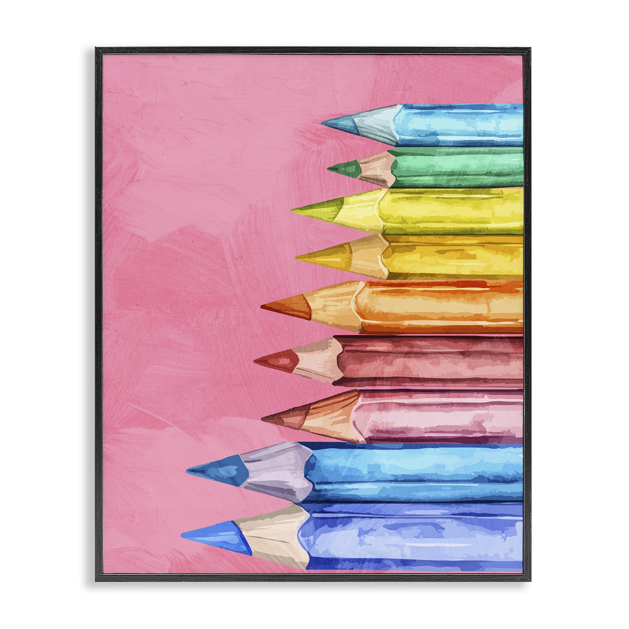 Stupell Industries Midnight Black (Textured) 'Vibrant Pencils On Pink', Framed Giclee Art, Black, 24 X 30 Inches, Easy To Hang And Sturdy, Made In Usa, By Kim Allen