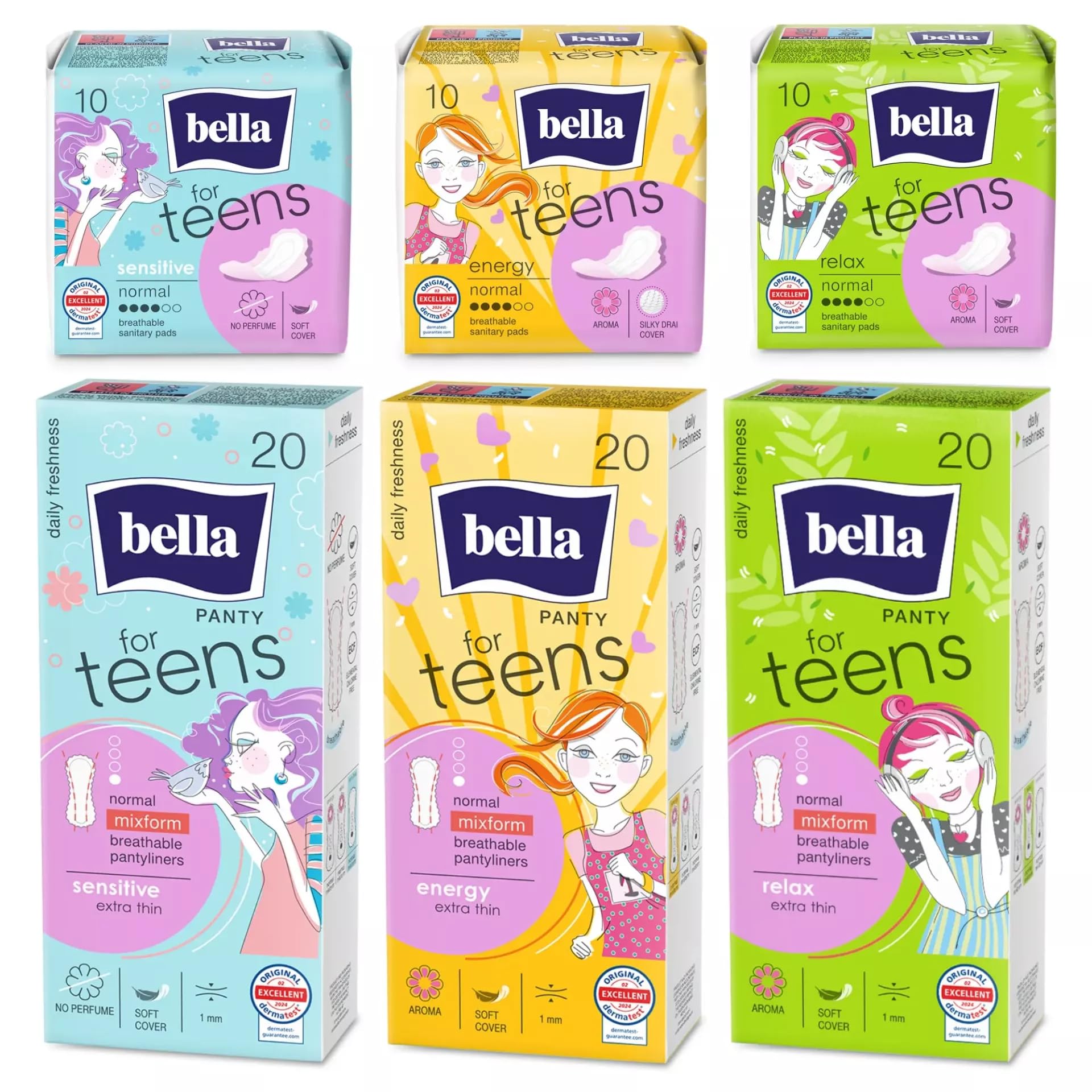 bella for teens Periodenbox – Starterset erste Periode für Mädchen | Dermatologisch getestet, latexfrei | 30 Binden mit Flügeln + 60 Slipeinlagen | Geschenk Tochter