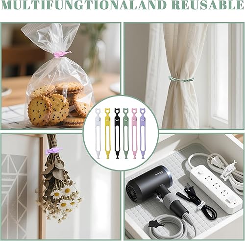 Miniatura 6 de Organizador de cables, 36 bridas de silicona reutilizables, resistentes a la intemperie, organizador de cables de viaje de alta elasticidad para