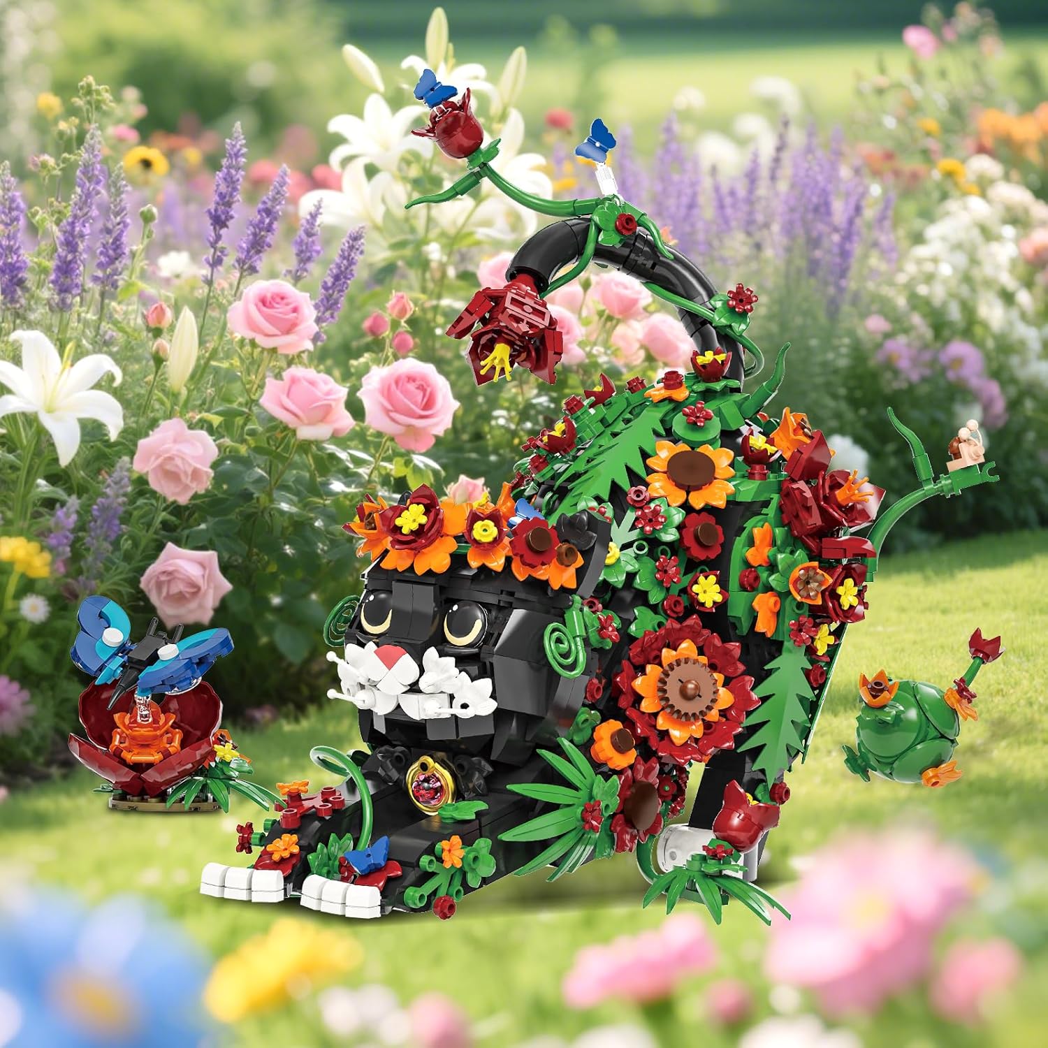 Flowers Tuxedo Cat Building Set for Adults, Animal Butterfly Botanical Collection Model Toy for Home Office Decor, Compatible with Lego Cat, Gift Idea for Teens Boys & Girls 14+ (1664 PCS)