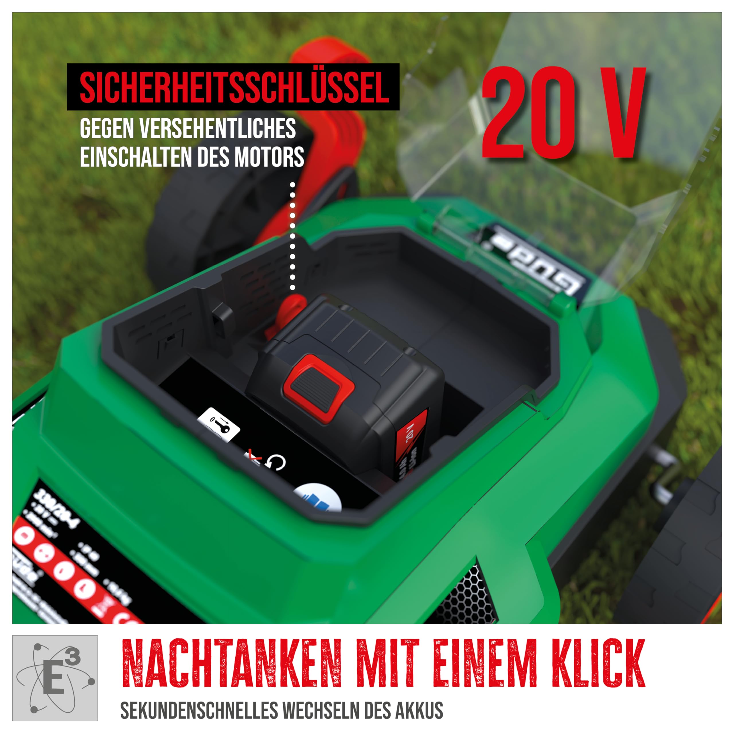 Güde Alpha 95809 kosiarka akumulatorowa 330/20-4 (wydajny, bezszczotkowy silnik, akumulator litowo-jonowy 20 V/4 Ah, szerokość cięcia 330 mm), zielona/czarna/czerwona