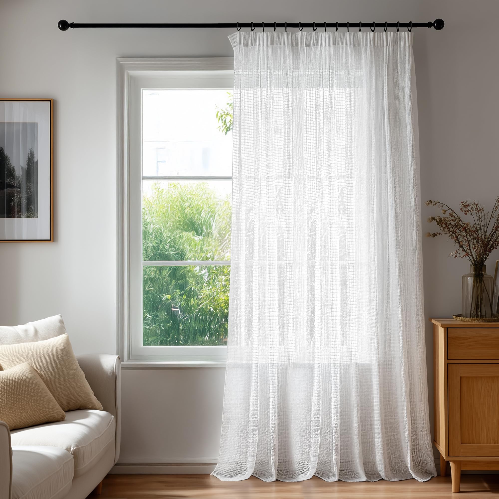 Voilage 3D Deconovo rideau transparent blanc 200x220cm pour maison et salon