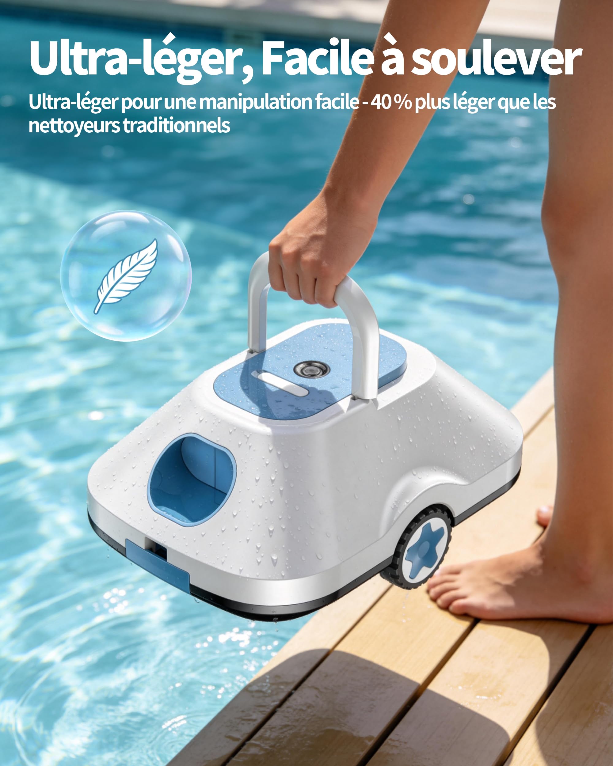 2026 Upgrade Robot Piscine,Aspirateur Robot Piscine sans Fil, Robot De Piscine sans Fil, Stationnement Automatique,Autonomie 210-Min pour piscines Hors-Sol Et enterrées, Jusqu'à 200 m²,Bleu