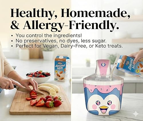 Miniatura 3 de Máquina para hacer helados para niños – 1.2 cuartos de galón de pingüino eléctrico para helados, la mejor máquina de encimera para helado casero,