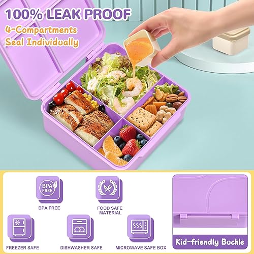 Miniatura 6 de MAXSO Bento - Juego de lonchera con termo de sopa de 8 onzas, contenedor de comida caliente a prueba de fugas para niños con taza de salsa, bolsa de