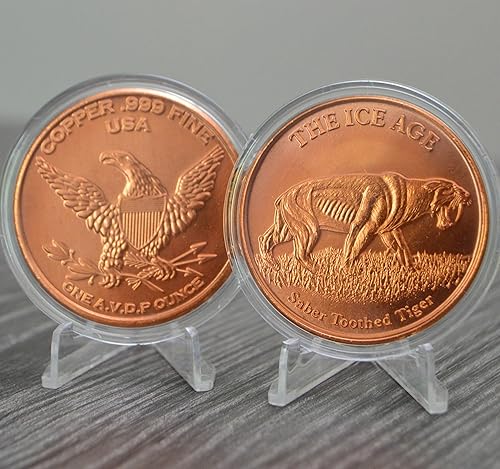 Miniatura 24 de Giganotosaurus Dinosaur 1 oz Pure .999 Copper Round Collecticble 39mm Challenge Coin in Capsule - COA by Heavenly Metals