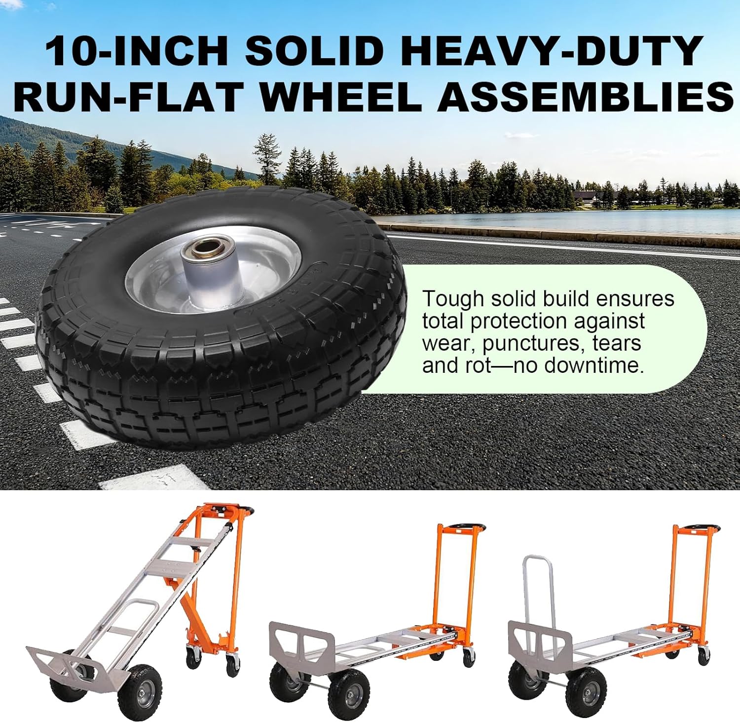 Storystore 4-Pack 4.10/3.50-4 Tire and Wheel - 10 Inch Solid Rubber Tire Wheels with 5/8" Bearings, 2.2" Offset Hub for Hand Truck, Trolley Dolly, Garden Cart and Wheelbarrow