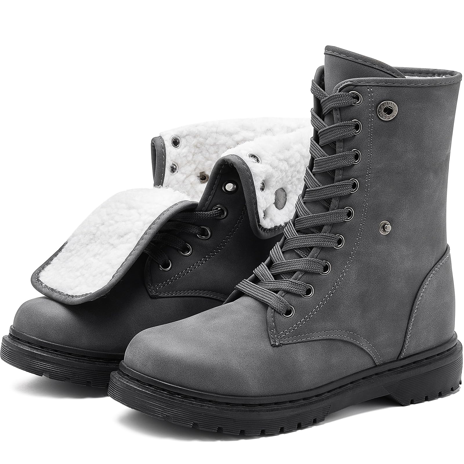 TUOPINWomen Fashion Ankle Boots, PU Lace-up Women's Combat Boots, Fleecing Warm Comfort Chelsea Anti-Slip Womens Ankle Boots