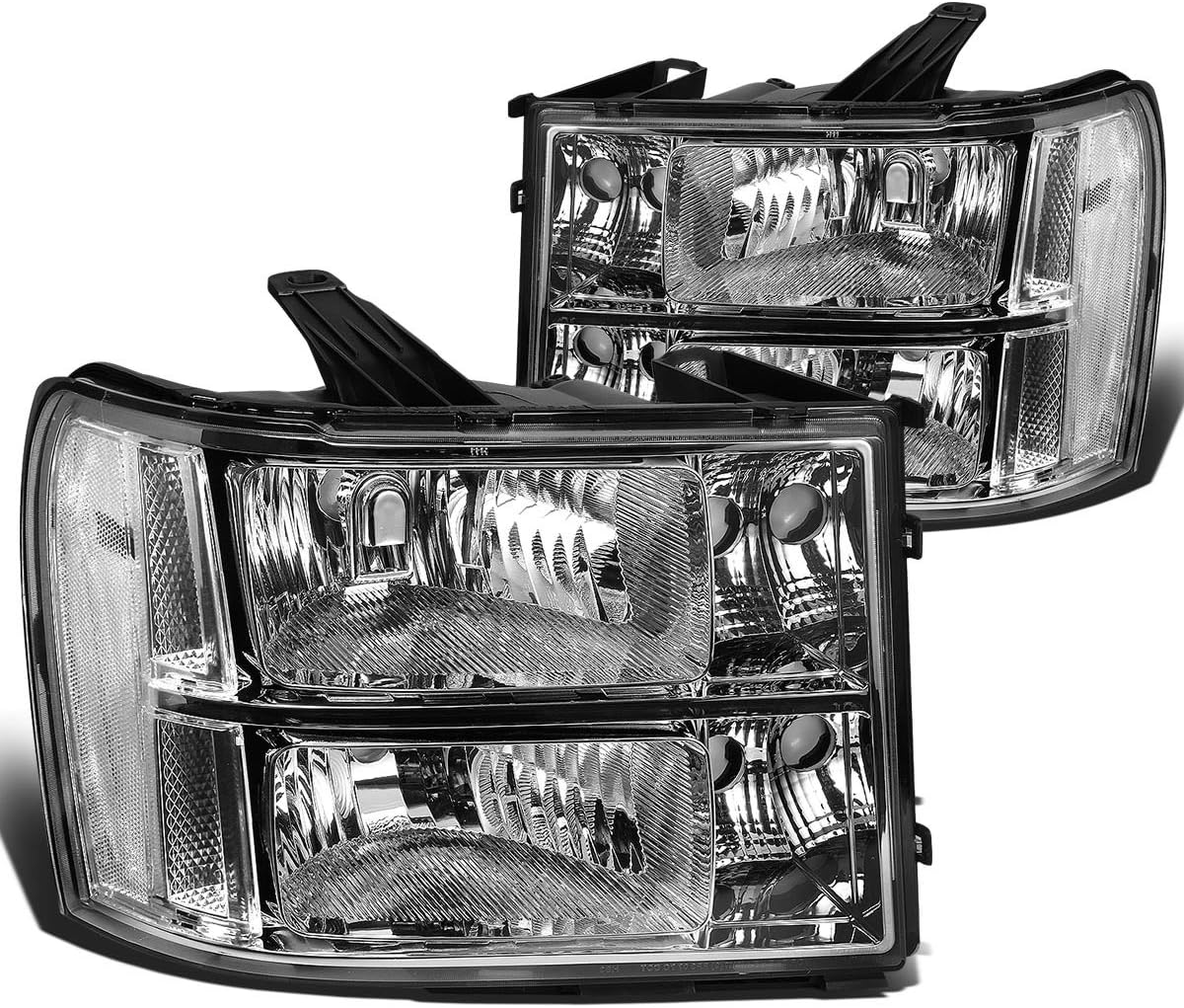 Auto Dynasty Chrome Housing Clear Corner Headlight Head Lamps+Tool Kit Compatible with GMC Sierra 1500 2500HD 3500 HD 07-14
