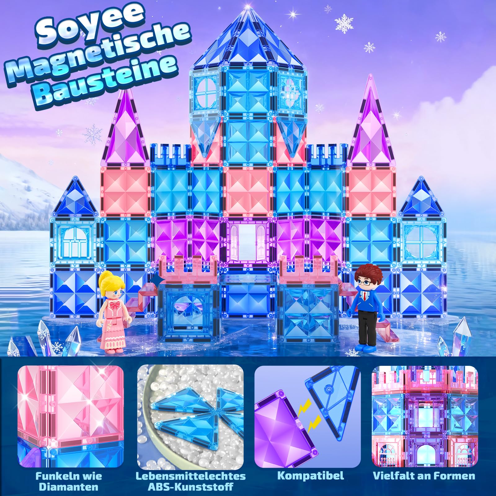 Soyee 102 Stück Magnetische Bausteine mit 2 Puppen 2 Treppen Magnetbausteine Prinzessin Magnetspiel ab 3 4 5 6 7 8 Jahre Magnete Kinderspielzeug STEM Sensorik Montessori Geschenk für Mädchen Jungen