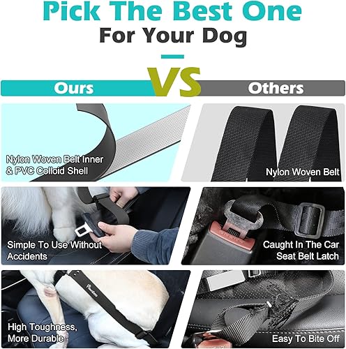 Miniatura 4 de Pawaboo Cinturón de seguridad universal ajustable para mascotas de 20 pulgadas, a prueba de mordeduras, con correa ajustable, arnés de cinturón de