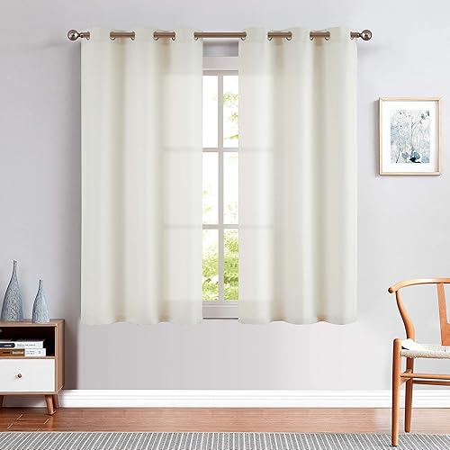 Miniatura 8 de JINCHAN Cortinas de lino con textura casual para sala de estar, ojales en la parte superior, cortinas de ventana para filtrado de luz, paneles para