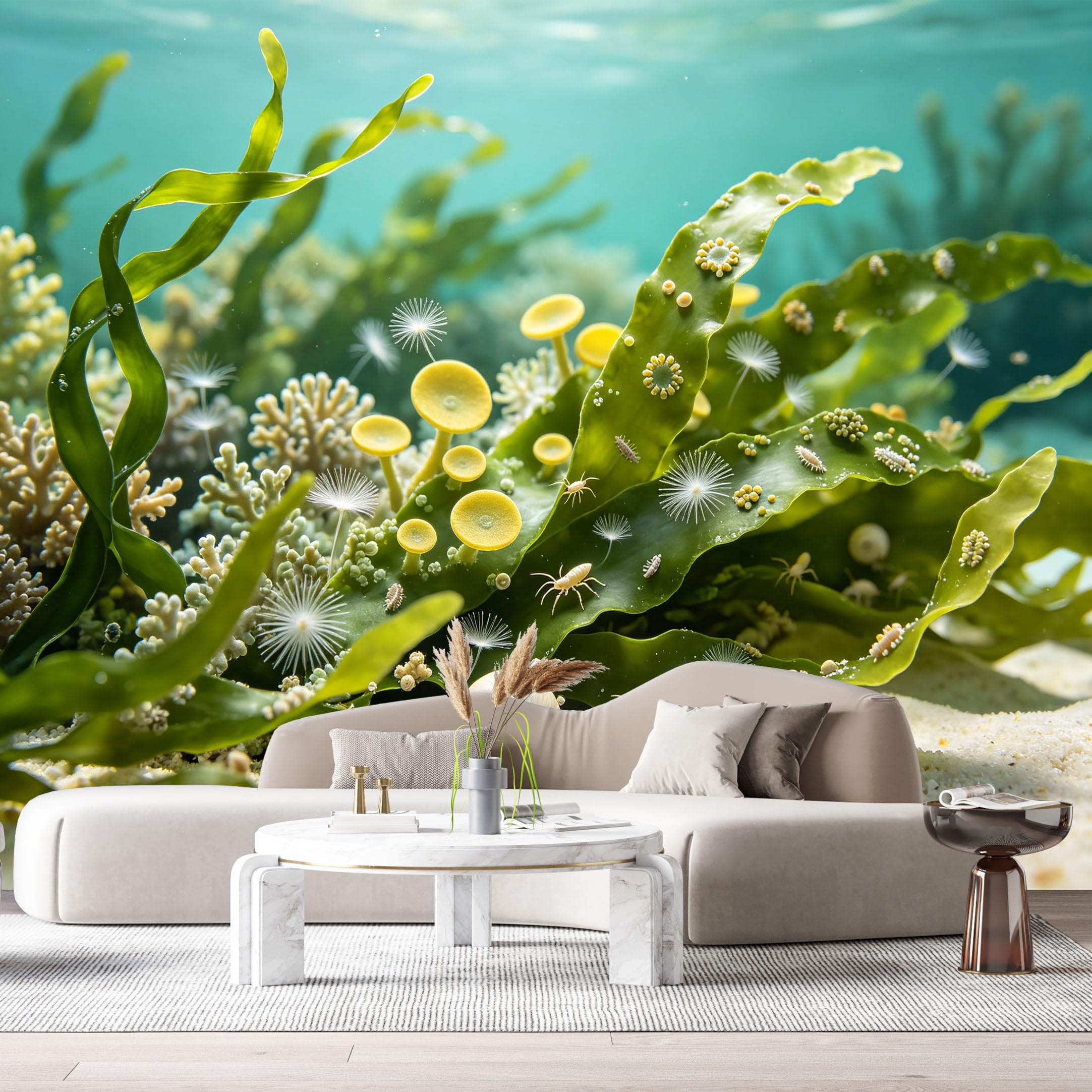 Custom Size Wall Murals Tropical Ocean Marine Botanical Underwater Coral Reef Seashell SelfAdhesiveWall Fabric Removable Wallpaper Wall Decor for Living Room Bedroom Bathroom