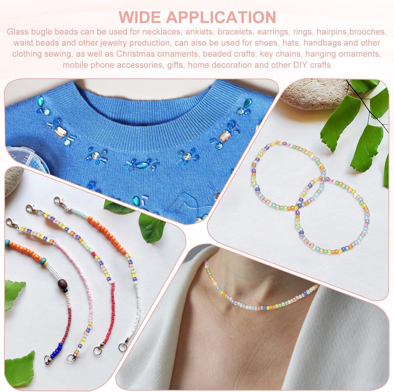 1000-Pack Mixed Glass Seed Beads, 1-4mm/0.04-0.16 Inch Tube Mini Glass Bugle Beads for DIY Earrings/Necklaces/Bracelets/Jewelry Making [Champagne] - Image 5