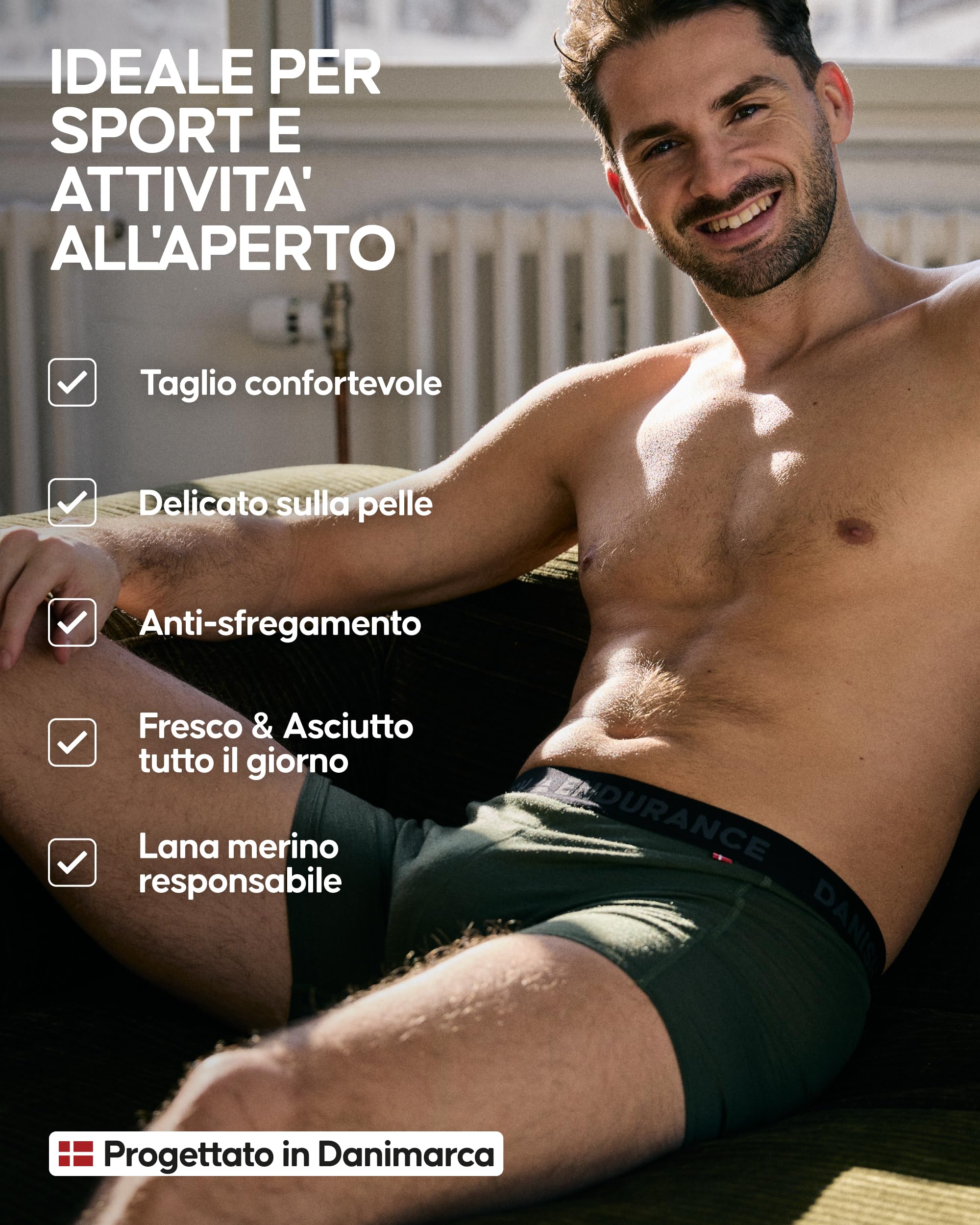 DANISH ENDURANCE Boxer Uomo in Lana Merino, Intimo Termico Invernale, Sportivo e Quotidiano, con o Senza Apertura Frontale, 1 Paia