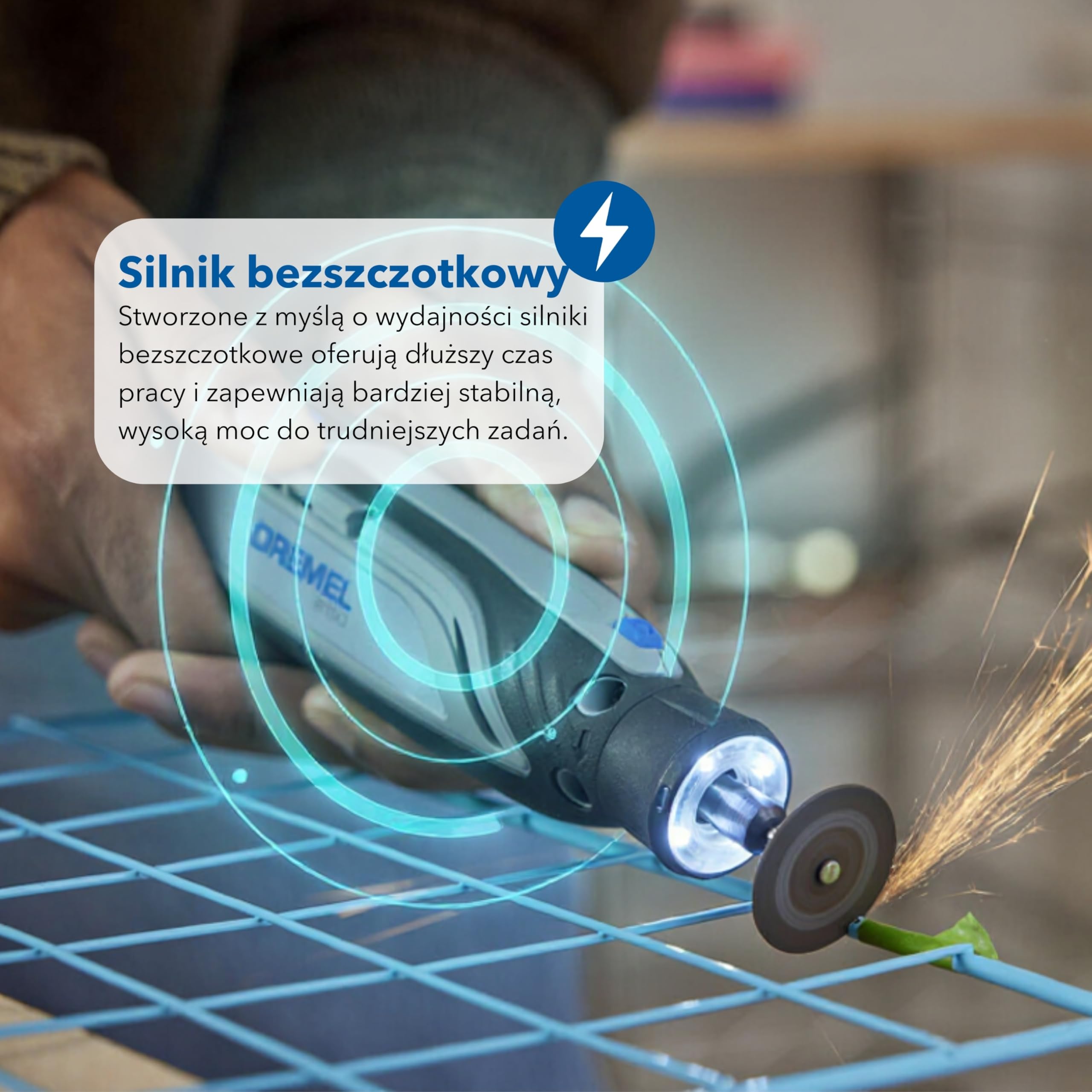 Dremel 8150 Zestaw z akumulatorowym bezszczotkowym narzędziem obrotowym, akumulator 7,2V 2Ah USB-C, 20 akcesoriów, regulacja prędkości obrotowej 5000–30000 obr./min, oświetlenie LED, cięcie, ścieranie