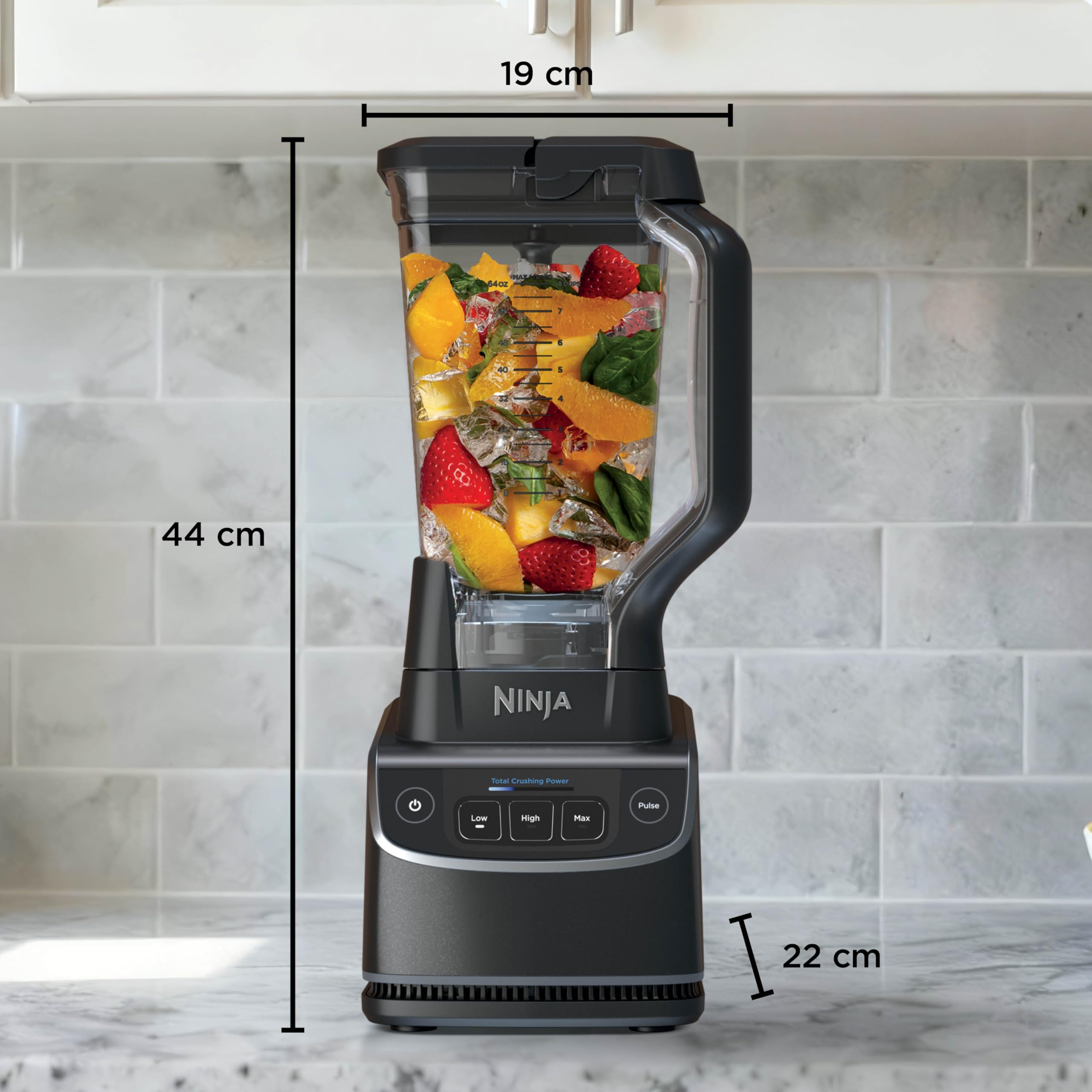 Ninja Batidora de jarra, 3 ajustes de velocidad, modo manual Pulse (Pulso), jarra grande de 1,9 l de capacidad máxima para líquidos, prepara smoothies, salsas y mucho más, Negro BP201EU