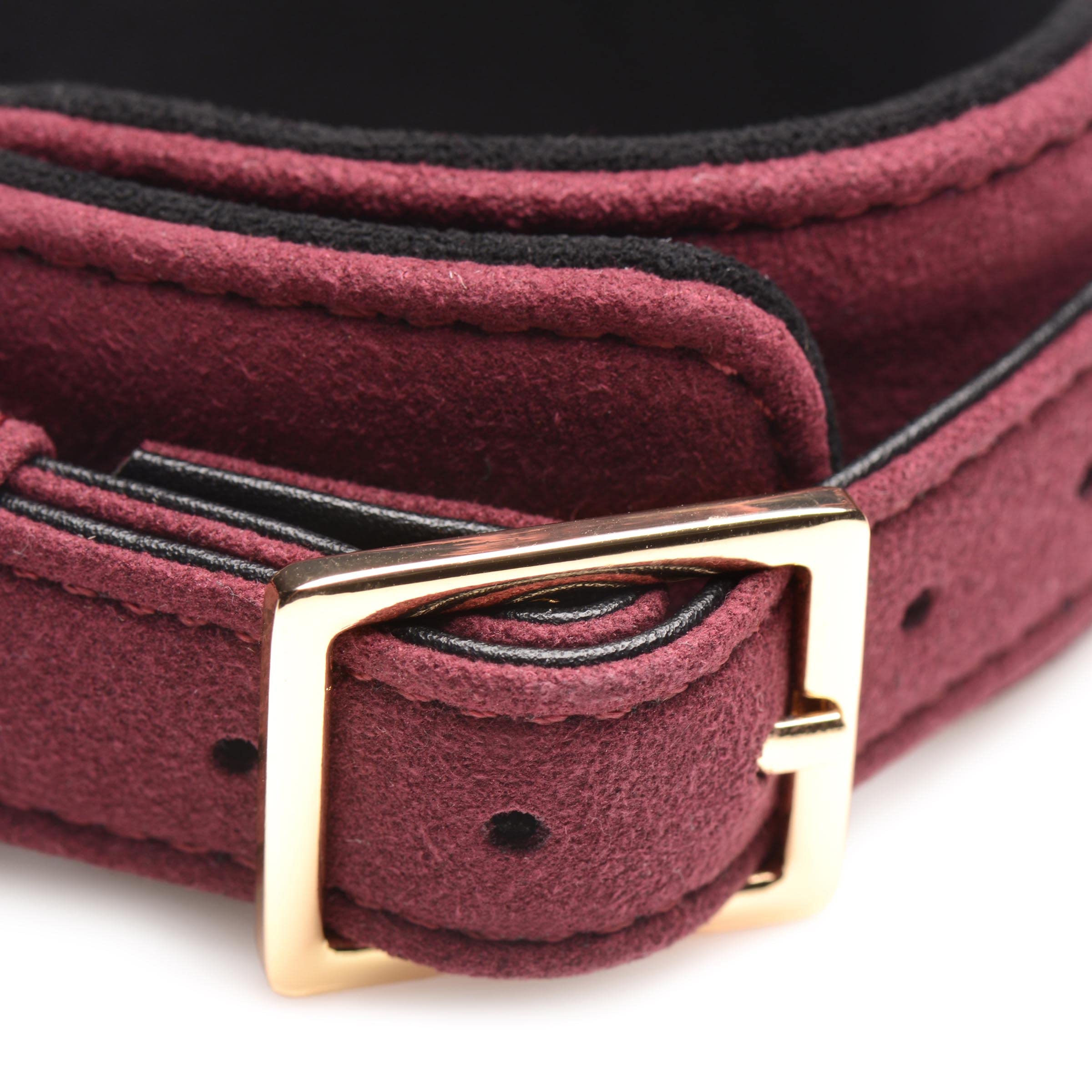 Master Series 6 Piece Burgundy Velvet Adult Sex Bondage Restraints Set for Women, Men, & Couples, Adjustable Wrist & Ankle Cuffs, Collar, & Leash with Connecting Chains, BDSM Kit - Black & Red