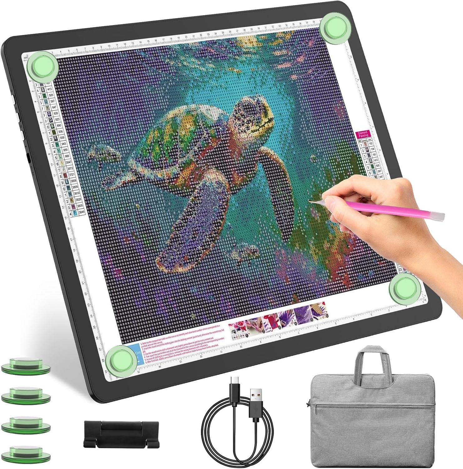 A3 Rechargeable Light Pad with Carry Bag,Diamond Art Light Board Built-in 4000mAh,Side Physical Buttons, Adjustable Brightness Wireless Light Box for Tracing Diamond Painting Artists