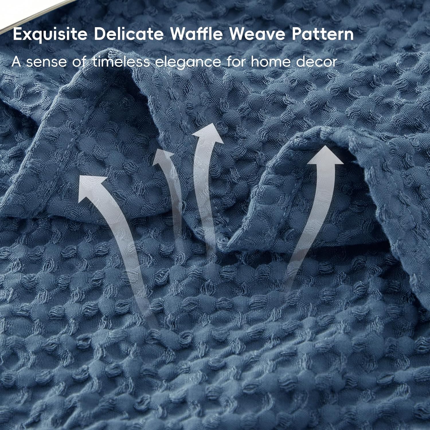 PHF Ultra Soft Waffle Weave Throw Blanket 50"x 60"- Washed Lightweight Breathablee Cozy Woven Blanket - Great for Couch Bed Sofa Home Car - Navy Blue - Image 3