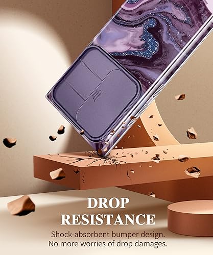 Miniatura 6 de GVIEWIN Funda para Samsung Galaxy S23 Ultra con cubierta deslizante para cámara, protección contra caídas de grado militar diseño delgado de mármol
