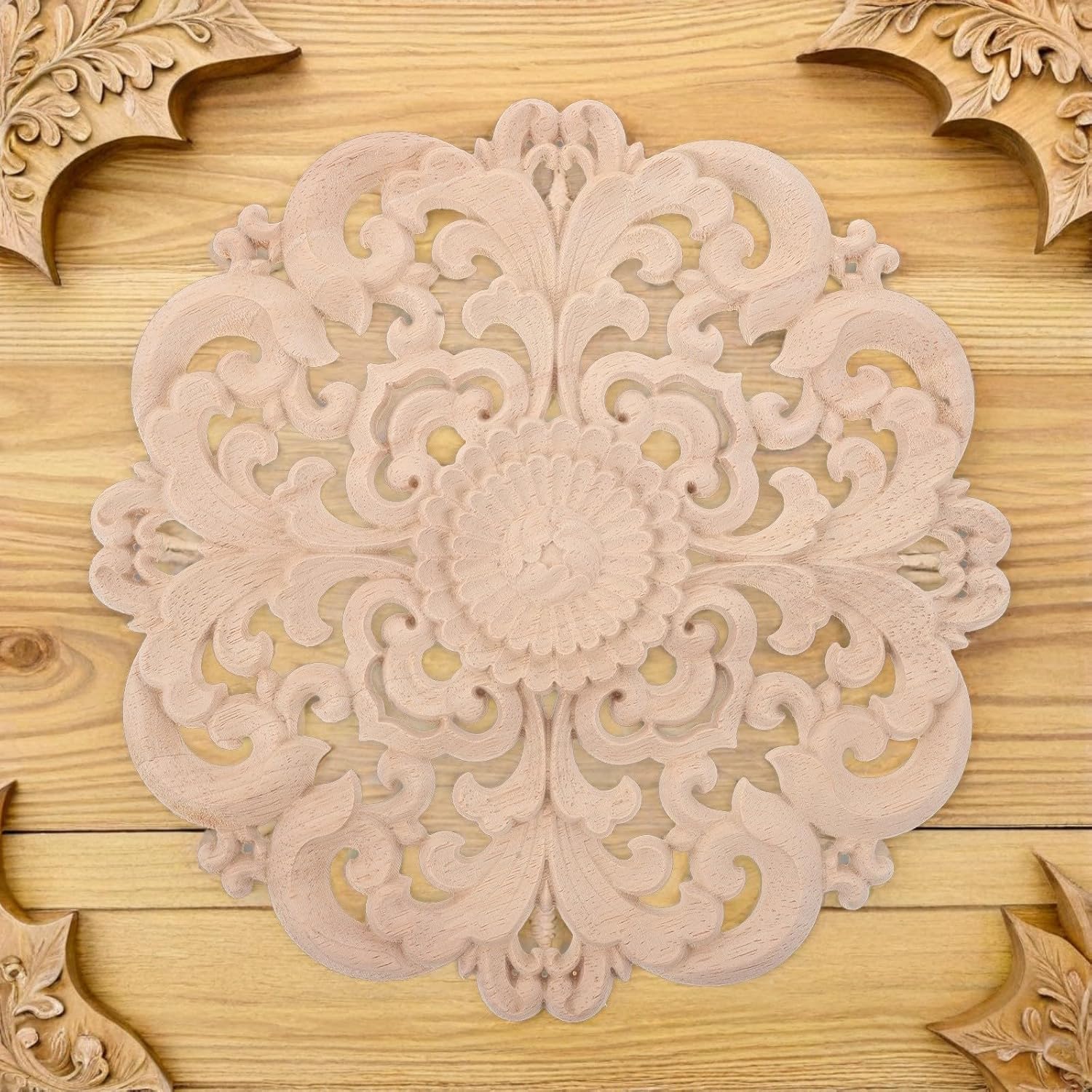 24cm Round Wood Furniture Applique Onlay for DIY Cabinet Decor