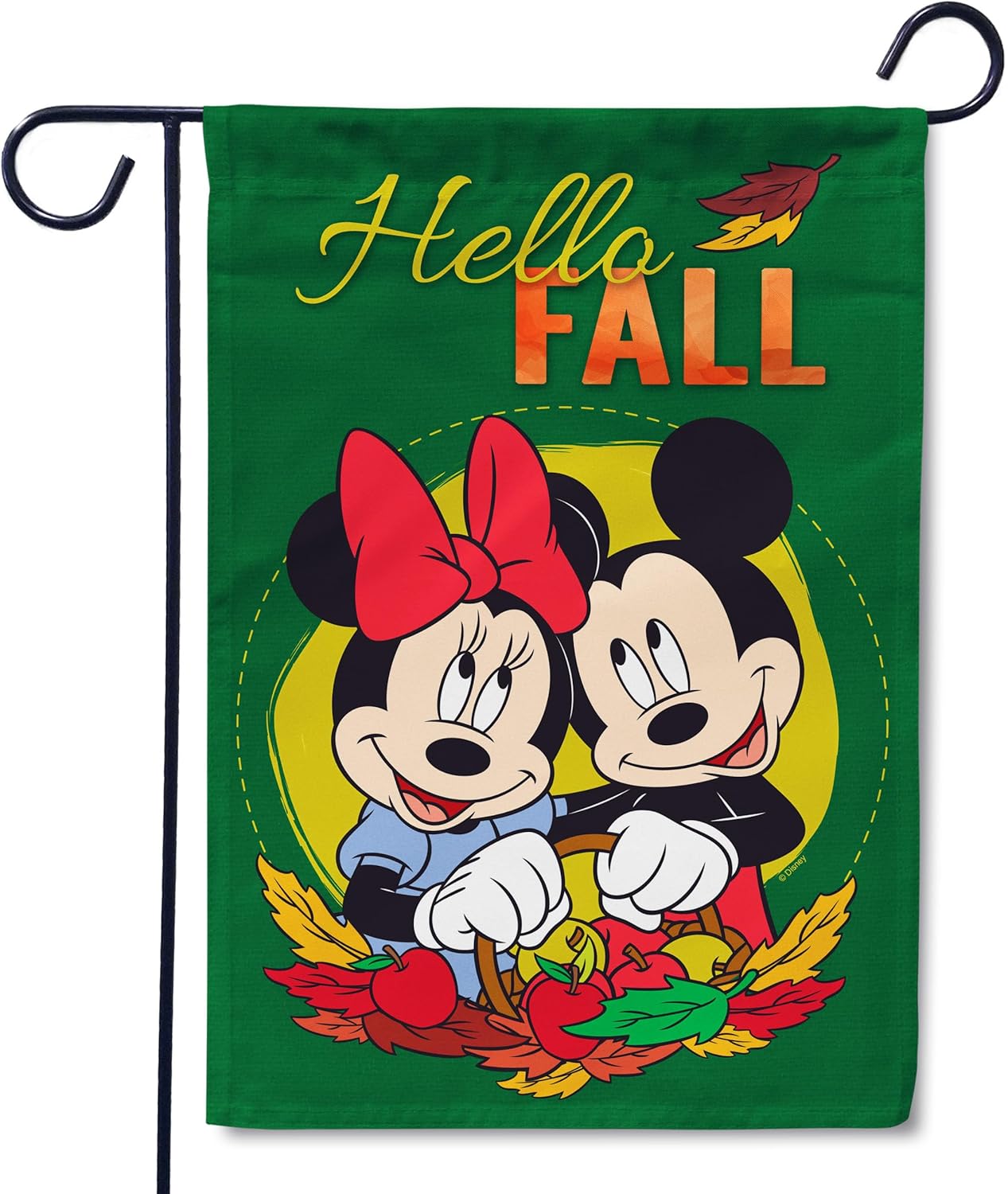 Flagology, Disney, Mickey Mouse & Minnie Mouse, Hello Fall Mickey Minnie – Garden Flag 12" x 18", Outdoor, Exclusive Premium Fabric, Fall, Officially Licensed Disney