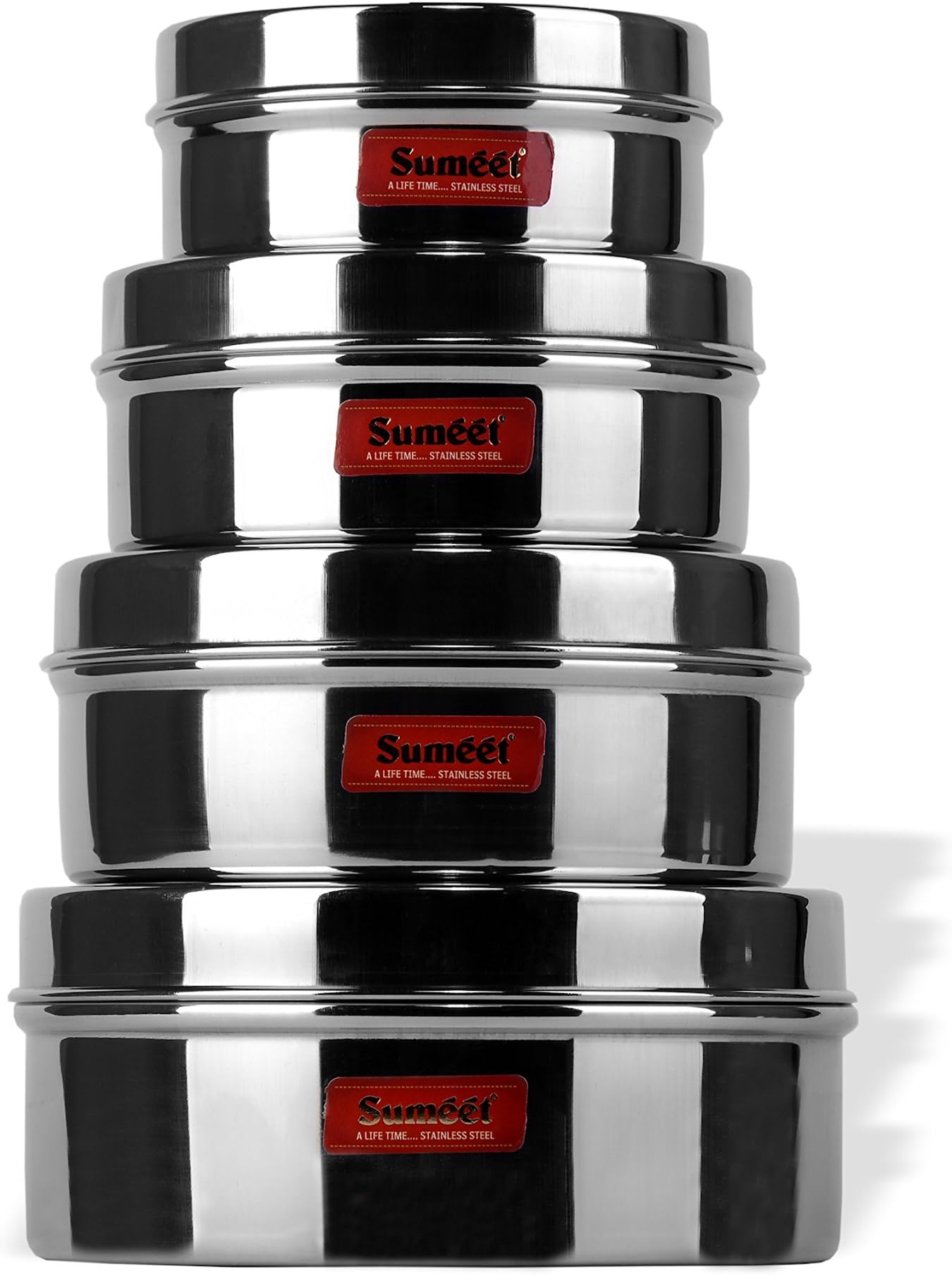 - Sumeet Stainless Steel Flat Canisters/Puri Dabba/Storage Containers Set Of 4Pcs (No. 6 To No. 9) (200Ml, 350Ml, 500Ml, 800Ml), Beige