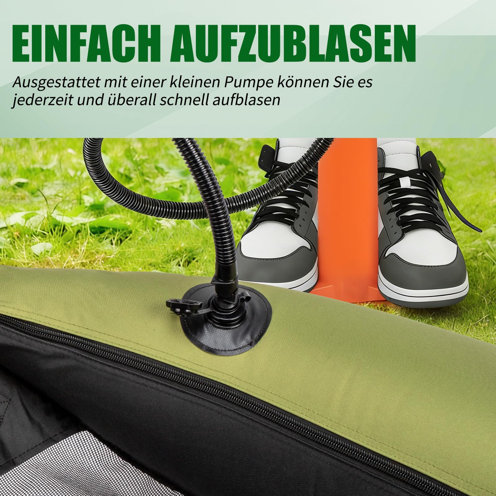 LEADZM Aufblasbares Schlauchboot, Angelboot mit Pumpe, Fischerboot mit Angelrutenhalter, Verstellbaren Gurten, Aufbewahrungstasche, Tragkraft 150 kg